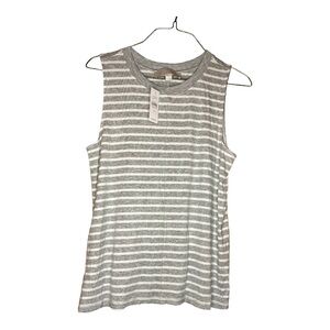 NWT Loft Crewneck Tank Top Gray and White Stripe Size M